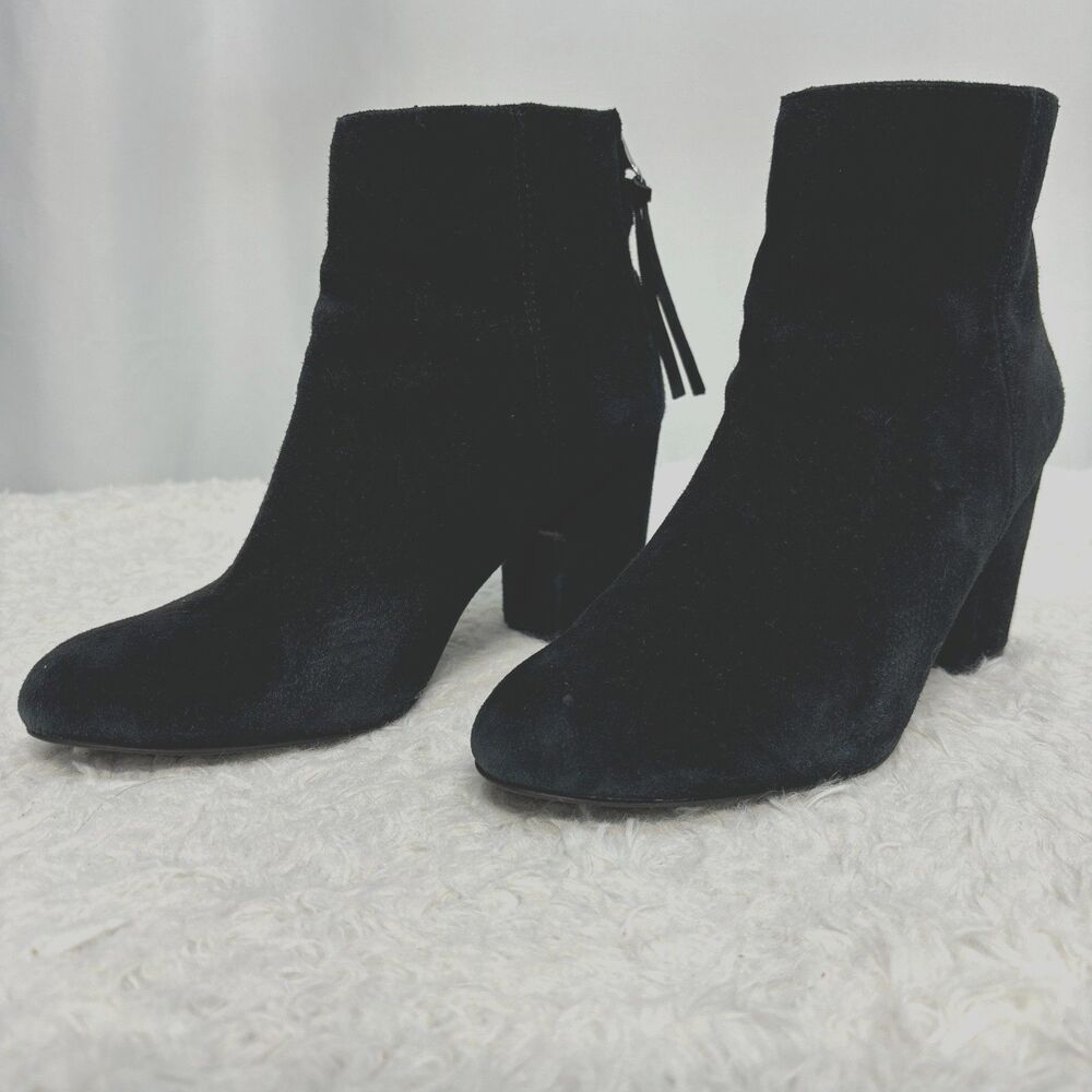 Steve Madden Black Leather Suede Heeled Ankle Booties Zipper Back Women's Sz 8